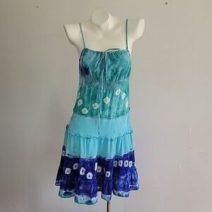 Solitaire Empire Waist Tie Dye Sundress Beachy Boho Casual Hippie Resort Summer